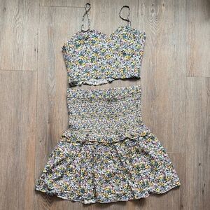 Floral Smocked Two-Piece Matching Set - Yellow & Pink Floral